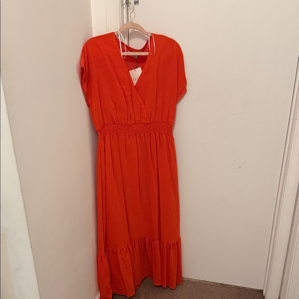 Vibrant Orange Midi Dress